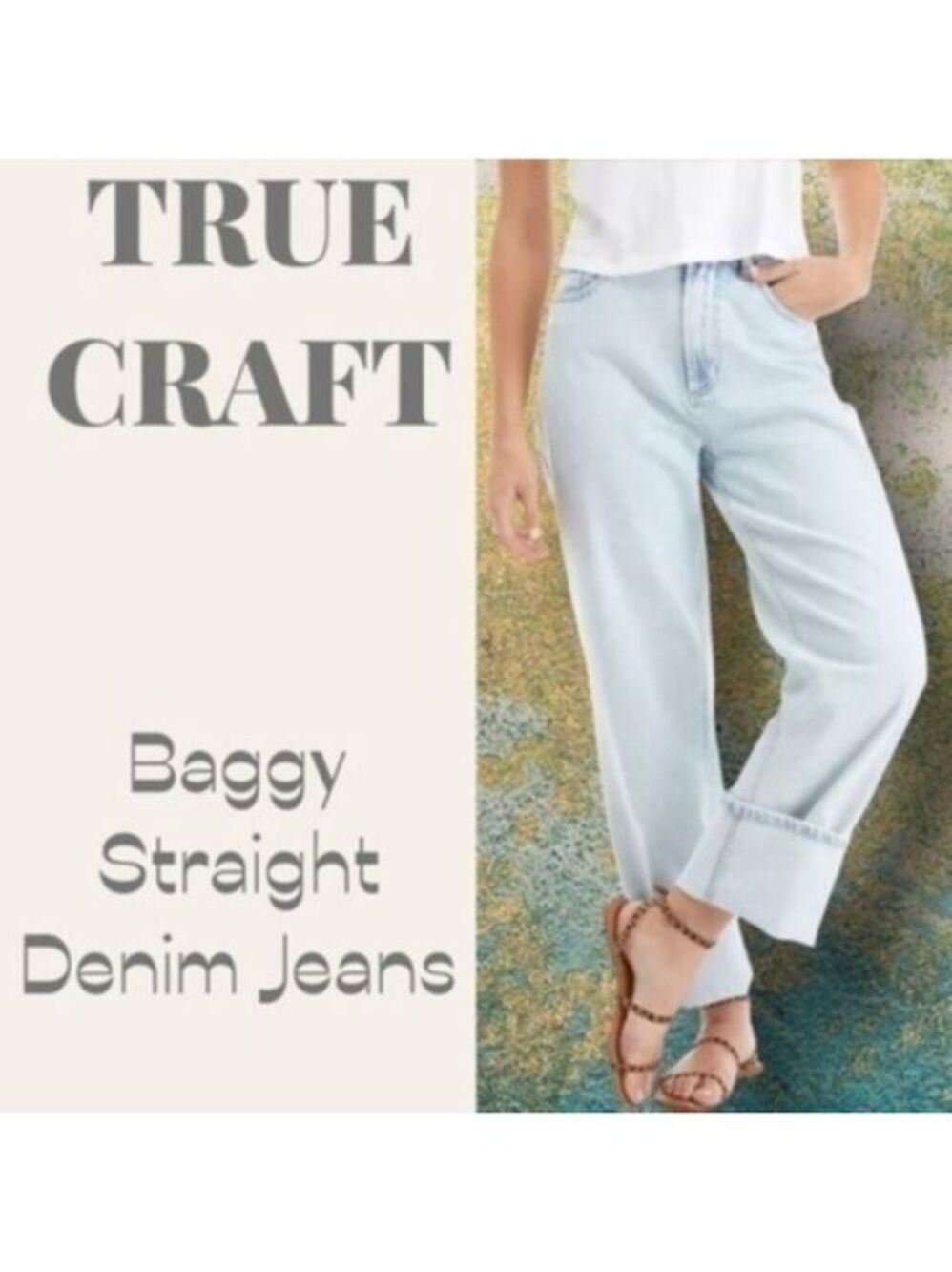 TRUE Craft 5 Pocket Baggy Straight Denim Jeans in Super Light Wash